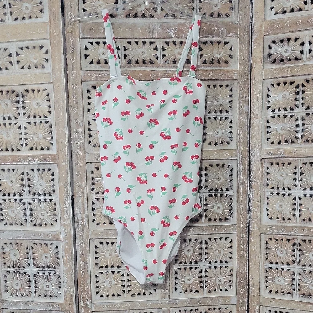 aerie Cherry Print One-Piece Swimsuit  M